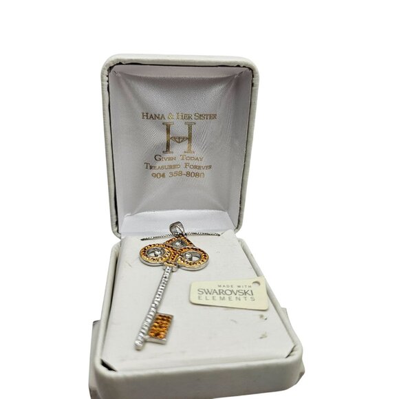 Sterling Silver 925 Key Pendant Necklace Swarovski Crystals 18" - Picture 15 of 16